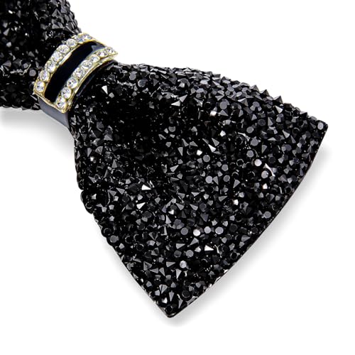 DiBanGu Mens Rhinestone Bow Tie with Ring and Lapel Pin Set | Adjustable Strap,Pre-tied Style,3PCS,Sequin Diamond Bowties，Solid/Mix Color,Shiny Accessory,for Party Prom Banquet Wedding - color: Black