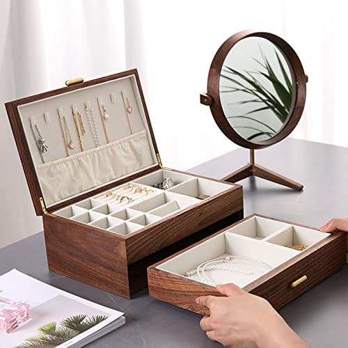 High-end Solid Wood Jewelry Storage Box Ladies Retro Wooden Necklace Jewelry Bracelet Watch Display Box Handmade Wedding Birthday Anniversary Jewelry Collection Box(Double Layer) - size: double layer
