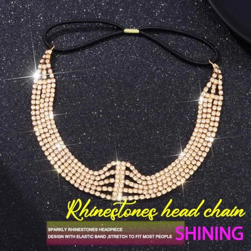 GORTIN Rhinestones Head Chain Crystal Headband Headpiece Sparkle Bridal Wedding Hair Chain Prom Hair Accessories for Women (Gold) - color: Gold