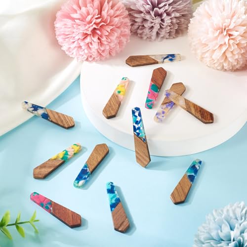 Beadthoven 12pcs/6 Pairs Natural Wood Resin Charms DIY Earrings Pendants Geometric Wood Pendants Bohemian Wooden Pieces for Statement Jewelry Making Findings Women Necklaces - color: Chips- Trapezoid