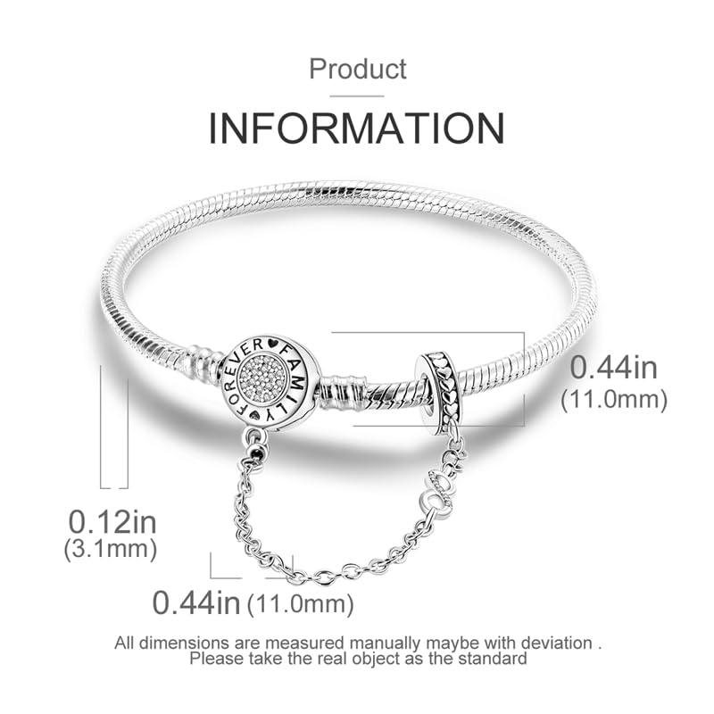 KUNSIR 925 Sterling Silver Snake Chain Bracelet with Safety Chain Charm Bracelets for Women Teen - style: KJB052