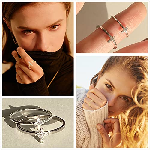 Honsny 14K Gold Plated Stacking Rings Set for Women, Stackable Thumb Rings Thin Dainty Silver Rings for Women Wedding Eternity Band Simple Rose Gold Ring Size 4-11