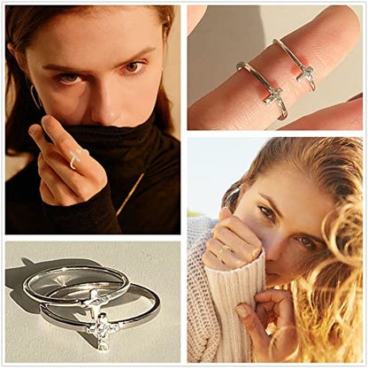 Honsny 14K Gold Plated Stacking Rings Set for Women, Stackable Thumb Rings Thin Dainty Silver Rings for Women Wedding Eternity Band Simple Rose Gold Ring Size 4-11