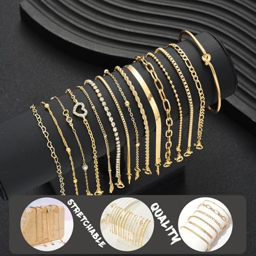 CHICUTIE Gold Bracelets for Women, Elegant 14K Gold Plated Dainty Bracelet set Trendy Link Chain Stackable Bracelets Pack Jewelry Gifts for Women - color: Gold
