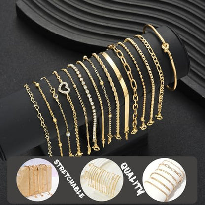 CHICUTIE Gold Bracelets for Women, Elegant 14K Gold Plated Dainty Bracelet set Trendy Link Chain Stackable Bracelets Pack Jewelry Gifts for Women - color: Gold