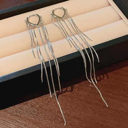 ASOQOLA Long Tassel Dangle Drop Earrings for Woman Tassel Dangling Earrings 925 Silver Chandelie dangling earring for Prom Fashion Jewelry - color: D Silver