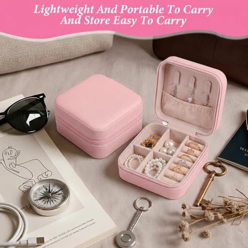 WY LIGHTING LEVEL 8 Pack Travel Jewelry Case Small Travel Jewelry Box Bridesmaid Gifts Jewelrys Box, PU Leather Small Jewelrys Case Organizer Storage for Rings Earrings Necklaces (Light Pink) - color: Light Pink