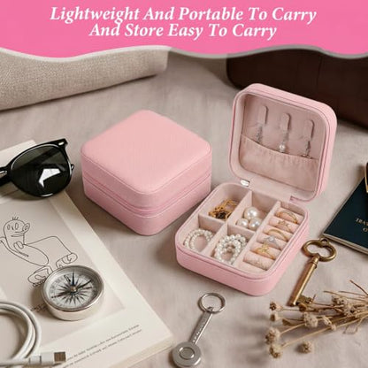 WY LIGHTING LEVEL 8 Pack Travel Jewelry Case Small Travel Jewelry Box Bridesmaid Gifts Jewelrys Box, PU Leather Small Jewelrys Case Organizer Storage for Rings Earrings Necklaces (Light Pink) - color: Light Pink