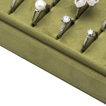 Velvet Ring Organizer Display Tray Jewelry Box Earring Holder Case | for Wedding Birthday Christmas Day (Olive Green) - color: Olive Green