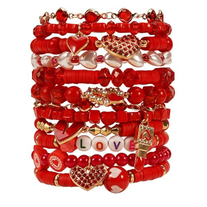 Twinfree Bohemia Beaded Bracelet for Women, Polymer Clay Stretch Bracelets - color: color 52