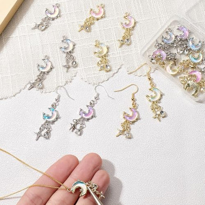 Moon Charms for Jewelry Making Alloy StarCharms Glass Golden Silver Metal Pendants for DIY Earring Bracelet - color: Silver