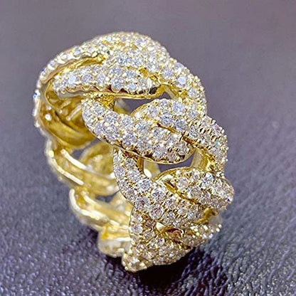 Personalized Fashion Cuban Link Chain Ring 18K Gold Plated Bling CZ Simulated Diamond Hip Hop Ring for Men Women 8 - size: US Code 8