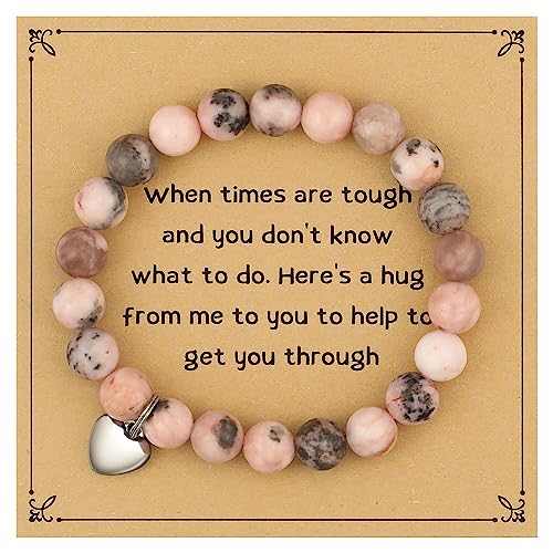 MIXJOY Inspirational Gifts for Women, Heart Charm Pink Elastic Beads Bracelet, Positive Affirmations Get Well Soon Gifts - style: steel heart times are tough pink