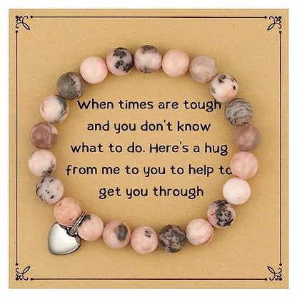 MIXJOY Inspirational Gifts for Women, Heart Charm Pink Elastic Beads Bracelet, Positive Affirmations Get Well Soon Gifts - style: steel heart times are tough pink