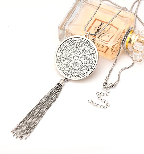 MOLOCH Long Necklaces For Woman Disk Circle Pendant Necklaces Tassel Fringe Necklace Set Statement Pendant - color: A:silver