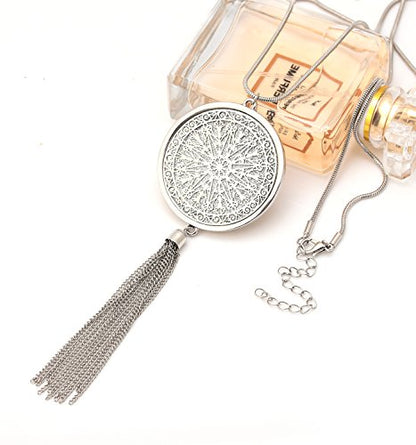 MOLOCH Long Necklaces For Woman Disk Circle Pendant Necklaces Tassel Fringe Necklace Set Statement Pendant - color: A:silver