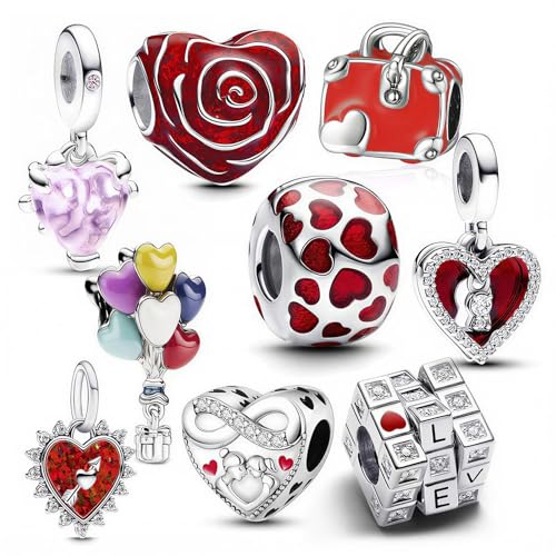 10 Pack Silver Bead Charms for Bracelets and Necklaces Pendant Dangle Beads Jewelry Gifts for Women Charm Set - color: Heart