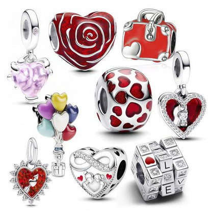 10 Pack Silver Bead Charms for Bracelets and Necklaces Pendant Dangle Beads Jewelry Gifts for Women Charm Set - color: Heart