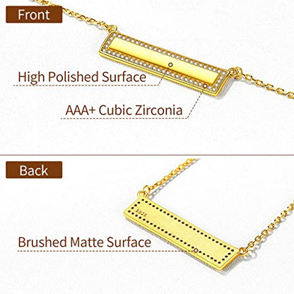 ChicSilver Customizable Vertical Bar Pendant Necklace 925 Sterling Silver Y Necklace Simple Fashion Jewelry Gifts for Women - style: G. Horizontal CZ Bar-Gold Engraving