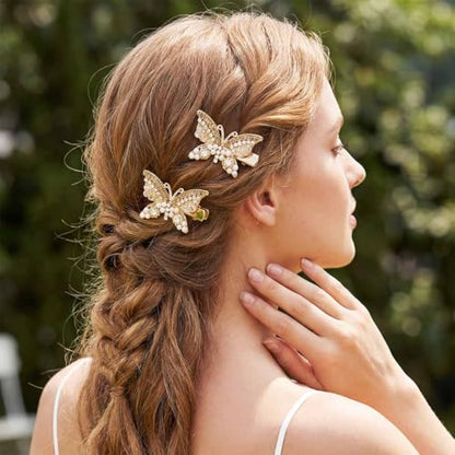 BARTOSI Gold Butterfly Hair Clips Fancy Small Hair Clip Butterfly Hair Accessories for Women and Girls (Pack of 2) - color: Gold