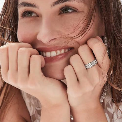 Dazzling Cubic Zirconia Band Ring for Women, Hypoallergenic Stainless Steel Titanium Women Finger Thumb Ring in Silver/Gold Tone, Wedding Eternity Band Infinity Love Ring for Her - color: silver