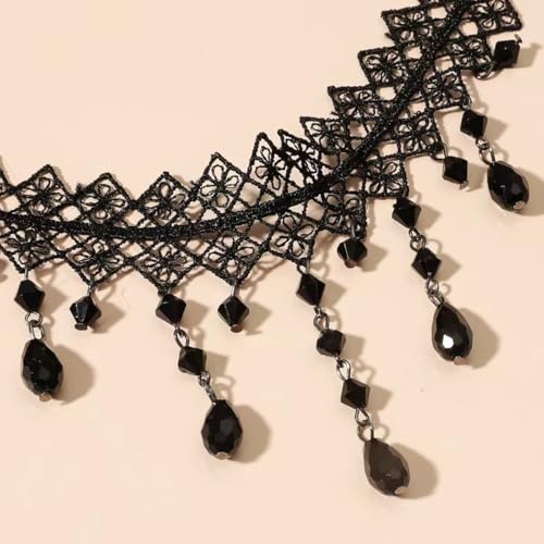 CSIYANJRY99 Gothic Choker Necklace for Women Halloween Red Crystal Vampire Choker Steampunk Lace Choker Witch Costume Accessories - style: Plaid tassel