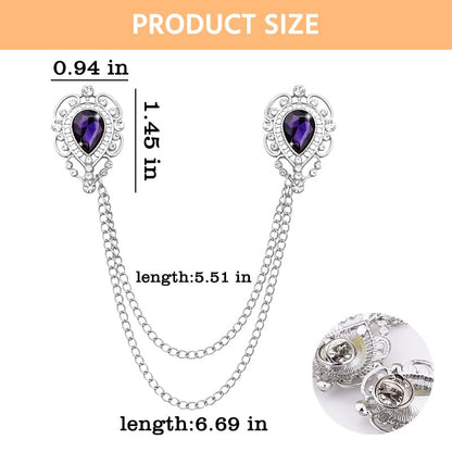 Teardrop Rhinestone Brooch Mens Lapel Pins for Shirt Collar Hanging Chain Brooch Suit Pin Crystal Rhinestone Lapel Pins for Men - color: Purple-J