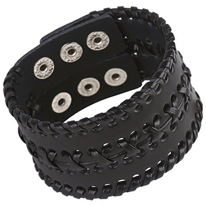 Leather Bracelet for Men Braided Stainless Steel Mens Bracelets - color: Black 3