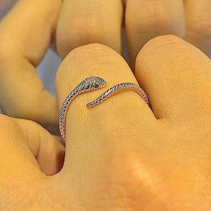 Gothic Silver Snake Ring Set - Open, Adjustable, Stacking Midi Index Finger Rings for Women and Girls (2 Pcs) - style: style-2
