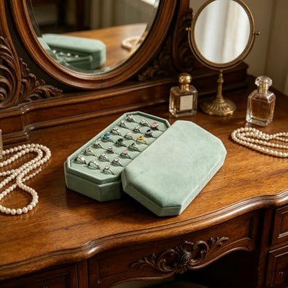 Velvet Ring Organizer Box - Ring Jewelry Box for Rings Earring, Jewelry Tray Rings holder Display Case for Girl Women (8.07"x4.13"x2.16") -PRB024-Mint Green - color: Mint Green