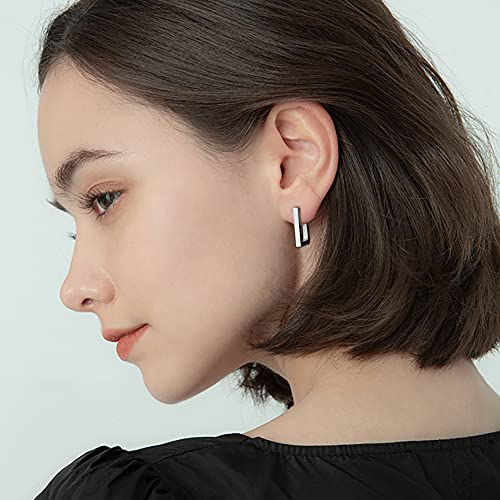 2 Pairs 14K Gold Plated Minimalist Hoop Earrings Small Dainty Geometric Square and Rectangle Huggies Hoops for Girls Women Gift, gold, silver and black - color: Silver