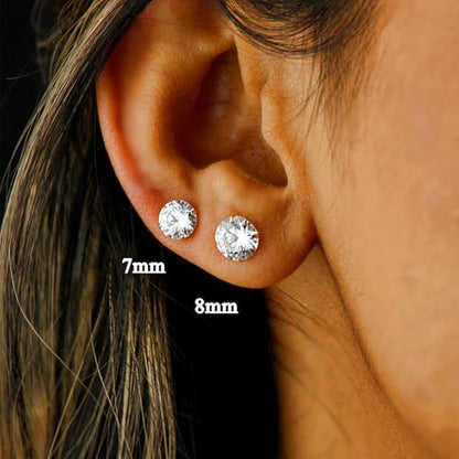 925 Sterling Silver Earrings, Cubic Zirconia Stud Earrings, Diamond Stud Earrings for Women - color: Gold-3mm,4mm,5mm,6mm,7mm