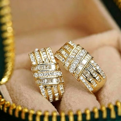 Modern Fashion Women Hoop Earrings Full Crystal CZ Wedding Trendy Jewelry - color: Gold Color