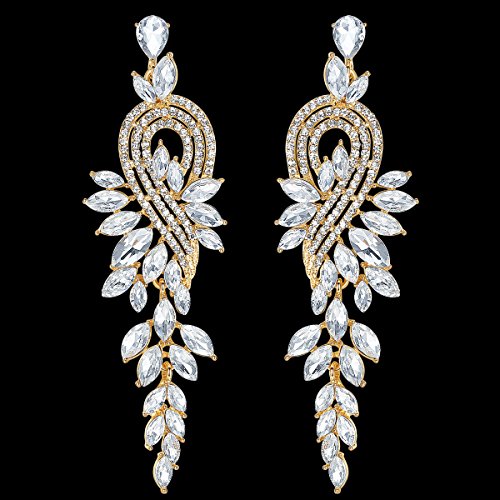 Marquise Crystal Bridal Chandelier Dangle Drop Earrings Ladies Gifts in Silver/Gold Tone - color: C-Gold Earrings Pin