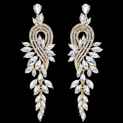 Marquise Crystal Bridal Chandelier Dangle Drop Earrings Ladies Gifts in Silver/Gold Tone - color: C-Gold Earrings Pin