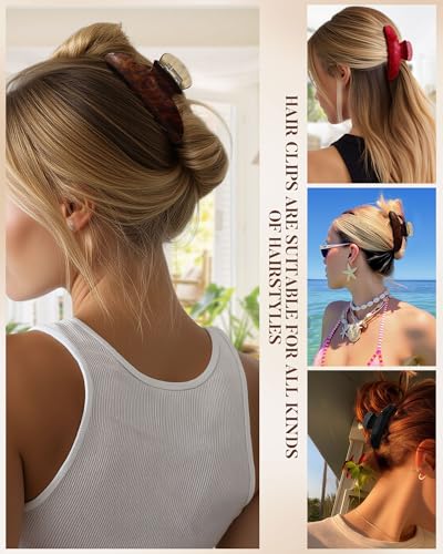 Molans 3PCS Hair Claw Clips Acrylic Clamps for women - Non-slip Strong Hold Barrettes for Thin Thick Hair, Medium hair clips Accessories - color: black/red/brown