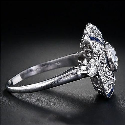 925 Sterling Silver Natural Shining Sapphire Ring Blue Gemstone Cubic Zirconia Promise Rings CZ Luxurious Eternity Engagement Wedding Band Ring for Women (US Code 7) - size: US Code 7