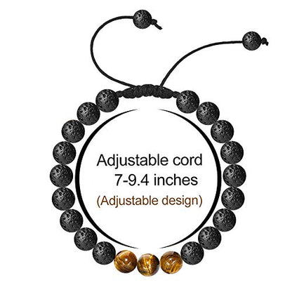 M MOOHAM Mens Bracelet - Beaded Natural Stone 8mm Tiger Eye Matte Agate Lava Rock Bracelets for Men Teen Boys Grandpa Dad Birthday Gifts Jewelry - style: Black Lava Rock Tiger Eye Bracelet