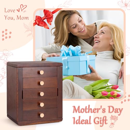 Kendal Wooden Jewelry Box for Women, Wooden Jewelry Organizer, 5-Layer Jewelry Organizer Box with Side Door, Jewelry Holder Organizer for Earrings, Necklaces, Rings