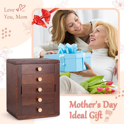 Kendal Wooden Jewelry Box for Women, Wooden Jewelry Organizer, 5-Layer Jewelry Organizer Box with Side Door, Jewelry Holder Organizer for Earrings, Necklaces, Rings