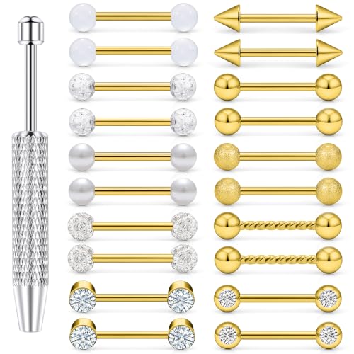 Cisyozi 14G Nipple Piercing Jewelry Tongue Ring for Women Men Hypoallergenic 316L Surgical Steel Silver Gold Straight Tongue Nipple Barbell Bar Ring Bridge Piercing Jewelry 14mm 9/16 inch - color: Gold