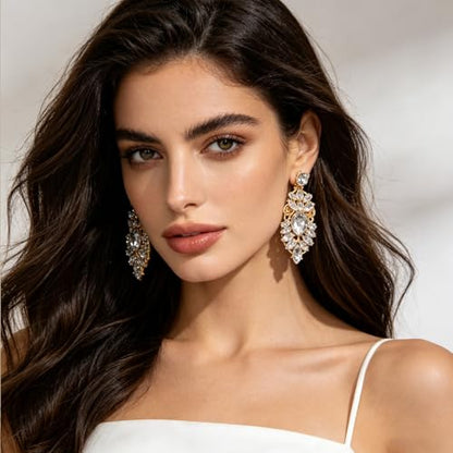 Rhinestone Drop Earrings for Women Chunky Gold Crystal Teardrop Earrings Statement Wedding Party Prom Bridal Jewelry - color: Silver