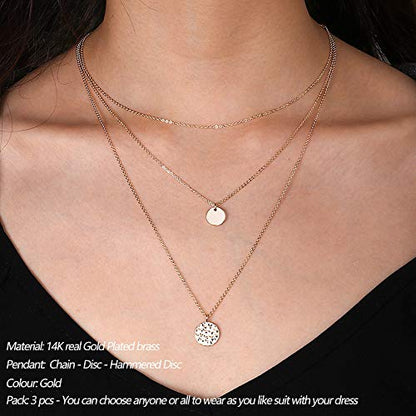 Turandoss Dainty Layered Choker Necklace, Handmade Y Pendant Necklace Multilayer Bar Disc Necklace Adjustable Layering Choker Necklaces for Women - style: 3PCS - Chain&Disc&Hammered Disc