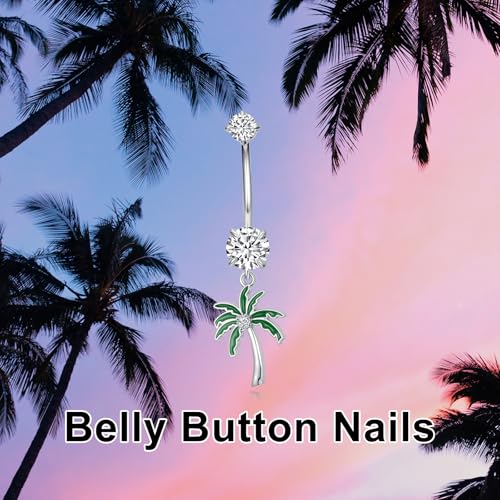 Belly Button Rings 925 Sterling Silver Belly Piercing Jewelry Hypoallergenic Navel Rings Gifts for Women - style: Palm Tree