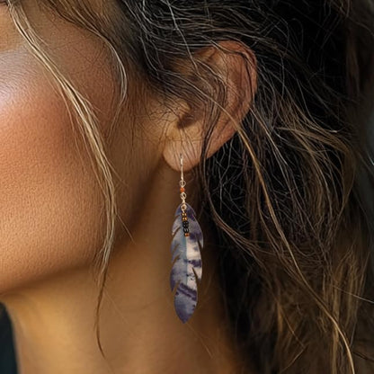 SPUNKYsoul Boho Feather Earrings for Women – Handmade Lightweight Faux Leather Drop Earrings with Earthy Tones – Hypoallergenic & Eco-Friendly Fashion Jewelry - style: Gray/Black/Creme