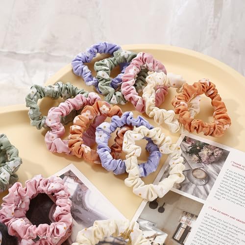 30 Pcs Small Scrunchies No Damage Hair Ties for Women | Hair Accessories Ponytail Holders, Elastic Soft Rubber Bands for Thick Thin Hair (Flowers Theme) - color: Flowers Theme