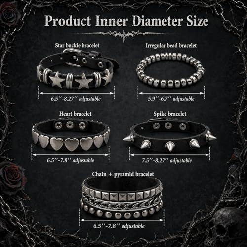 5 Pcs Punk Studded Bracelet Emo Goth Bracelets Y2k Alt Jewelry Grunge Spike Accessories for Men Women Rocker Clothes - color: 5 Pcs