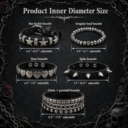 5 Pcs Punk Studded Bracelet Emo Goth Bracelets Y2k Alt Jewelry Grunge Spike Accessories for Men Women Rocker Clothes - color: 5 Pcs