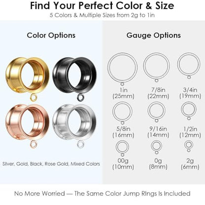 LADEMAYH 3 Pairs DIY Ear Tunnels, Surgical Steel Dangle Gauges Accessory | Free Jump Rings, Threaded Double Flared Plugs, 316L Stainless Steel, Hypoallergenic, DIY Custom Hanging Charms, 2g-1" - color: #6009 Mixed, size: 7/8"(22mm)
