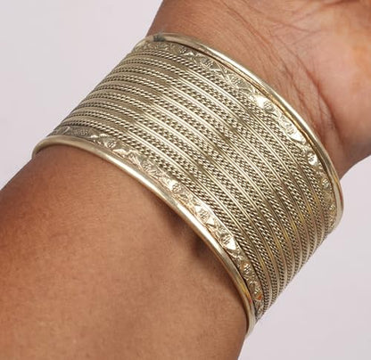 Touchstone Indian Bollywood Desire Brass Base Exotic Workmanship Free Size Cuff Bracelet in Antique Gold Or White Or Copper Tone for Women. - style: 1 D993 Light Gold